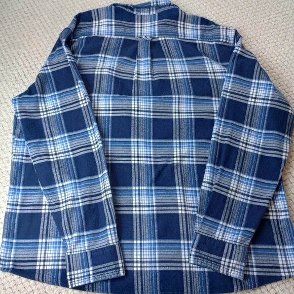 Eddie Bauer Blue & White Plaid Flannel Shirt — Cozy Casual Button-Up - Picture 5 of 7